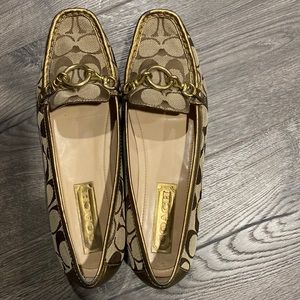 - Coach Flats Canvas Logo Gold Leather Trim 8.5